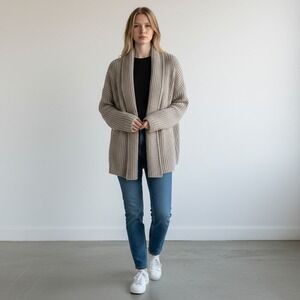 Doe‎ & Rae Knit Cardigan Sweater Open Front Shawl Collar Medium Grandma Layering